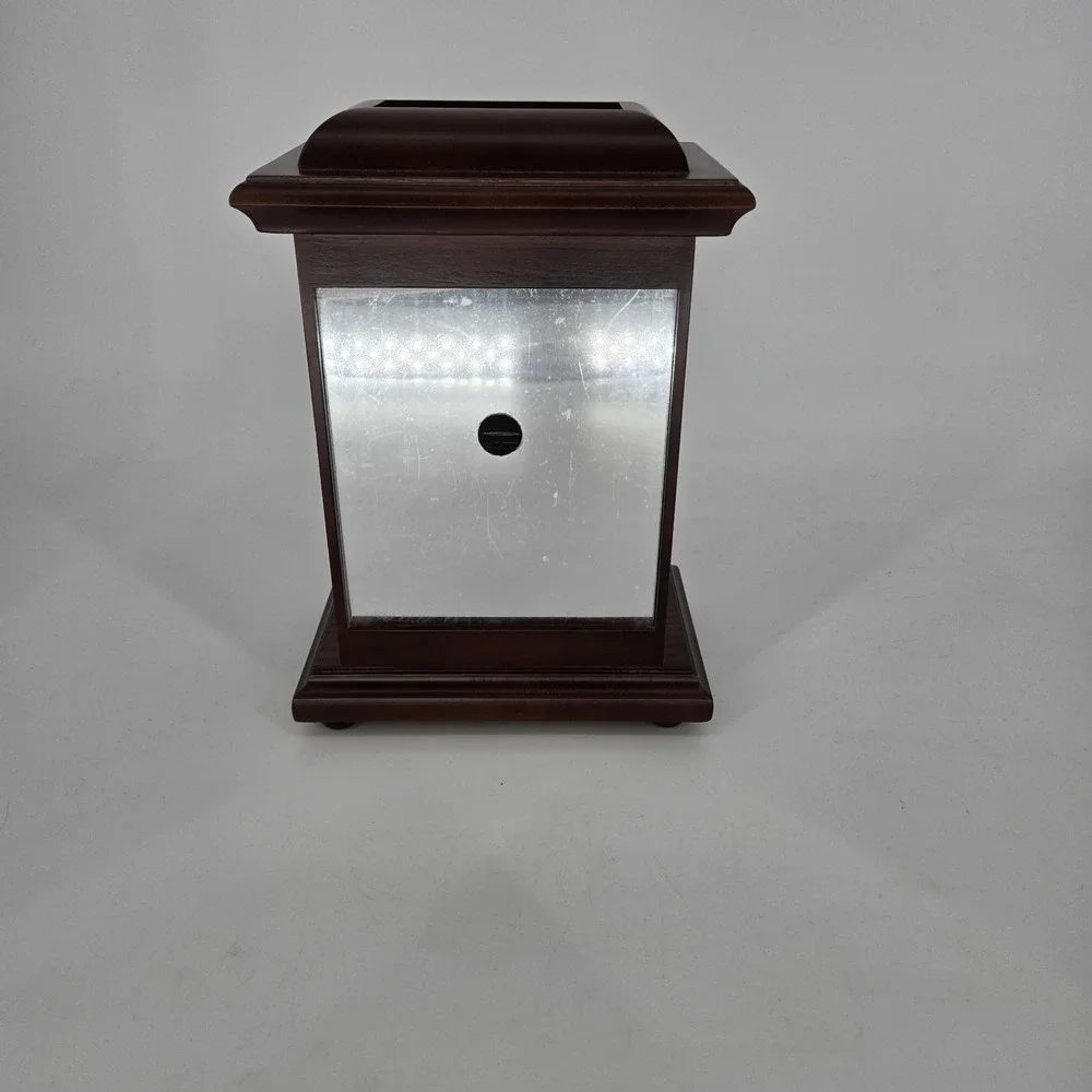 Stiffel Quartz Mantel Clock Rotating Pendulum Wood Glass Case Working Vintage